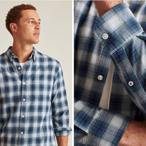 Bonobos Navy Flannel Stretch Casual Dinner Work Button Down L - Picture 3 of 4